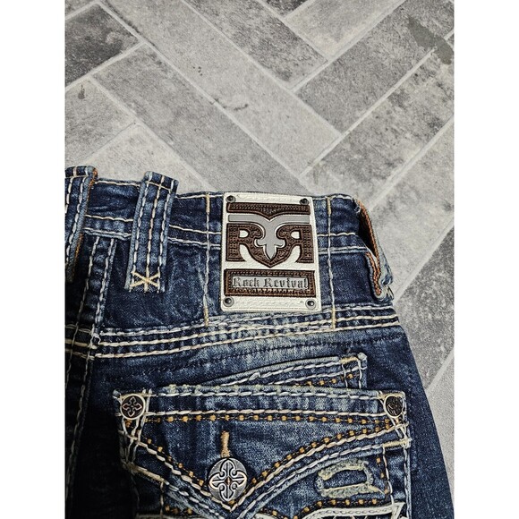 New Rock Revival Sami Slim Boot Stretch Blue Denim Jeans Men’s 27x31 Pocket Logo - Picture 12 of 16